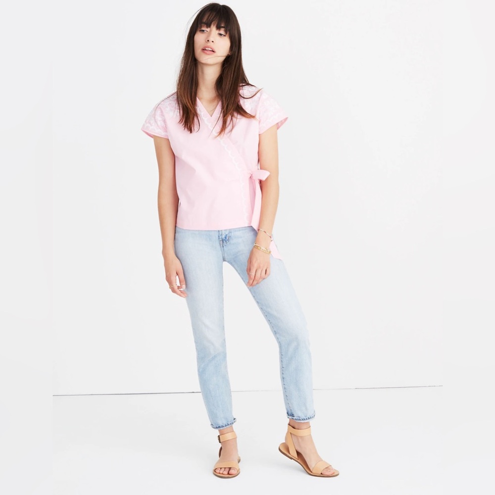 Madewell Pink Wrap Blouse with Tie Front - Picture 7 of 9